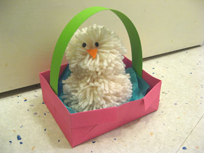 Example of pom pom chick and origami basket I made earlier!